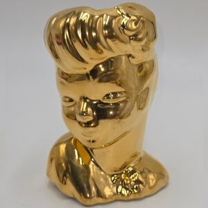 Vintage American Bisque Head Vase Gold Ceramic Bust Sculpture